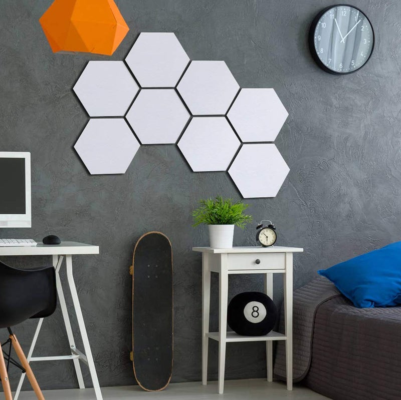 Uoisaiko Felt Hexagon Bulletin Board with 20 Push Pins, Pack of 8 Notice Boards for Home Office Kitchen, Push Pin Board Felt Wall Tiles for Photos Memos - Image 4
